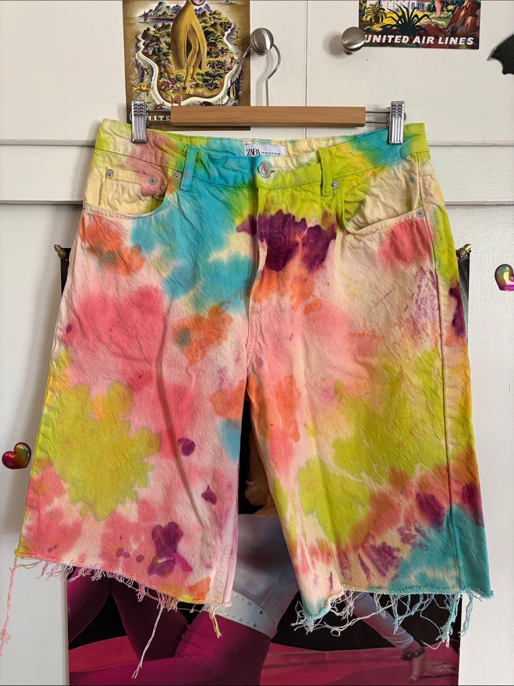 Zara Pastel Rainbow Tie-Dye Denim Jorts/Shorts